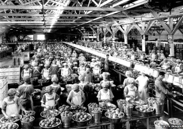Tomato factory in the US, 1930