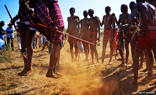 Maasai warriors dancing