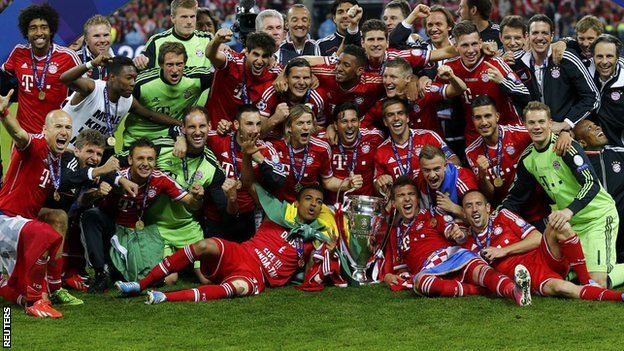 Bayern Munich celebrate winning the Champions League final at Wembley after beating Borussia Dortmund