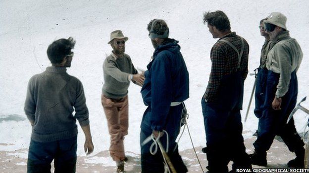 James, now Jan, Morris congratulates Edmund Hillary after the ascent in 1953