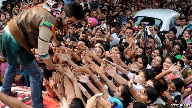 Indian Bollywood actor Ranbir Kapoor meeting fans