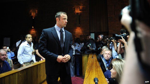 South African Olympic sprinter Oscar Pistorius appears in court in Pretoria on 22 February 2013