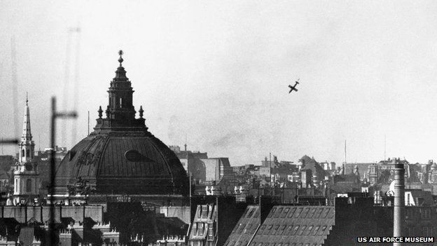 V-1 flying bomb falling onto London