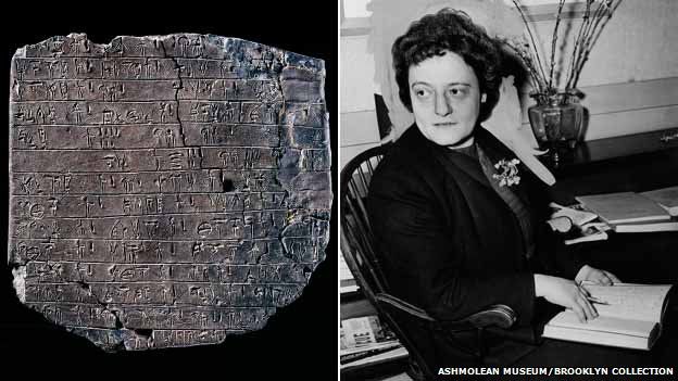 Linear B tablet (l), and Alice Kober (r)