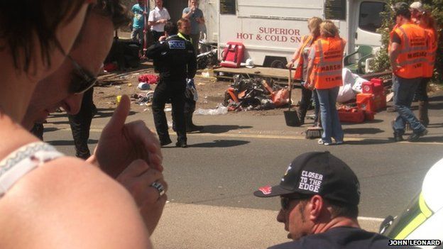 Crash scene at the Isle of Man TT on Friday