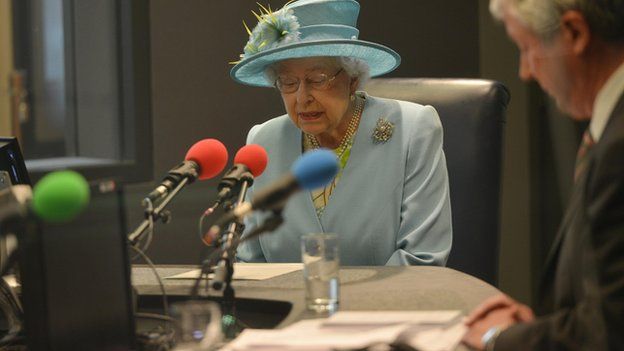 The Queen officially opening Broadcasting House with a live message on BBC Radio 4