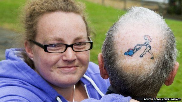 Hemel Hempstead man gets tattoo of wife on his bald patch  BBC News