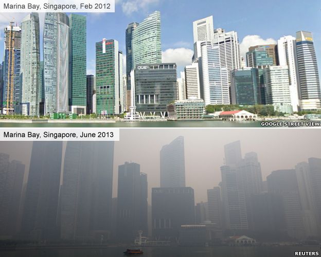 Singapore smog, before and after