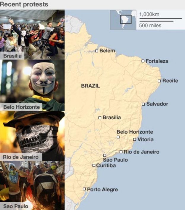 Brazil unrest 'Million' join protests in 100 cities BBC News