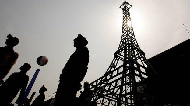 A replica Eiffel Tower in China