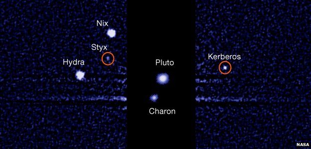 Hubble image showing moons of Pluto