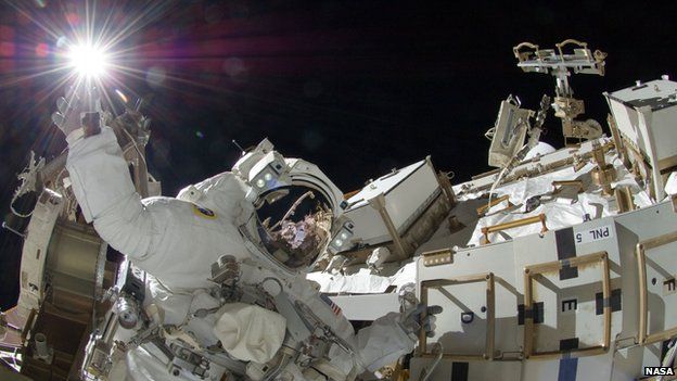 Astronaut Suni Williams on a space walk during Mission 32