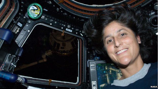 Sunita Williams in the cupola of the International Space Station
