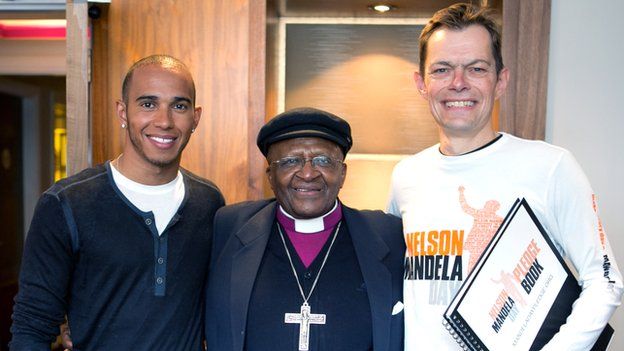 Chris Ward with Lewis Hamilton and Desmond Tutu