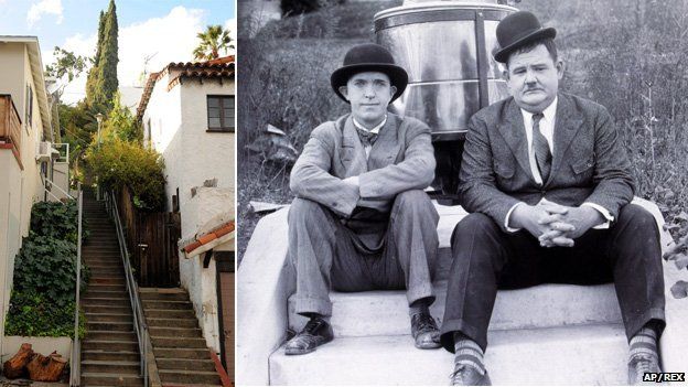 The "music box steps", LA, and Laurel and Hardy in Hats Off