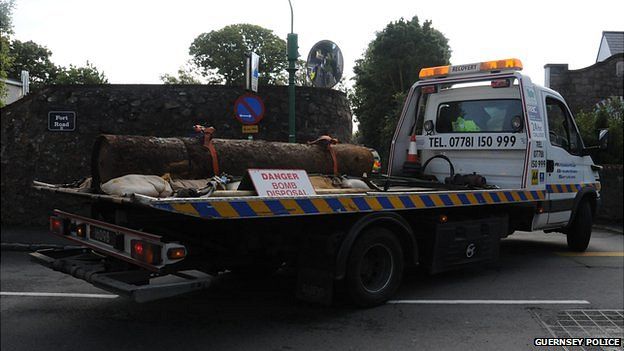 WWII sea mine being transported in Guernsey