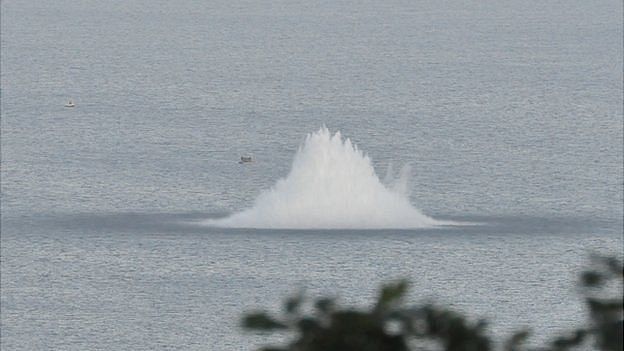 WWII sea mine being blown off Guernsey