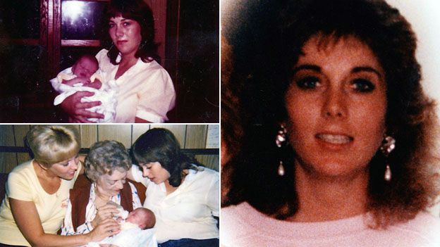 A composite image showing Cathy White and family before she was killed