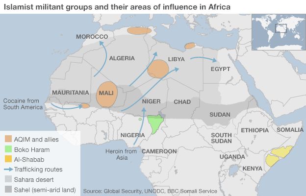 Map showing Islamist groups in Africa