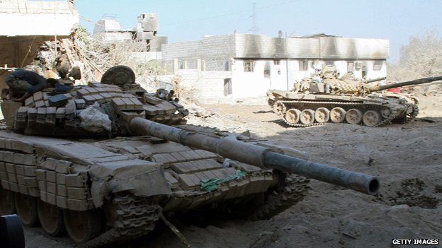 Syrian army tank in Damascus after alleged chemical attacks