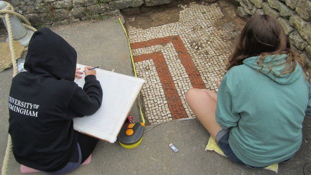 Recording the mosaic beneath a path