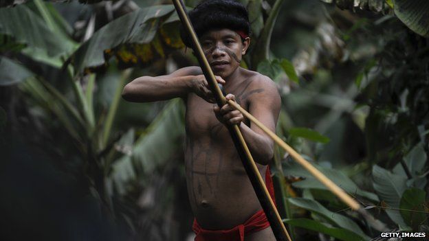 A Yanomami man with a spear