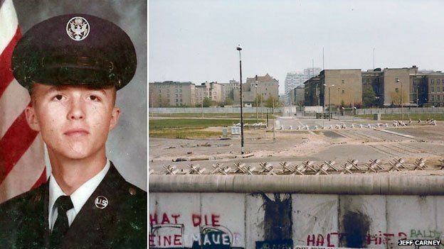 Jeff Carney in uniform and the Berlin Wall