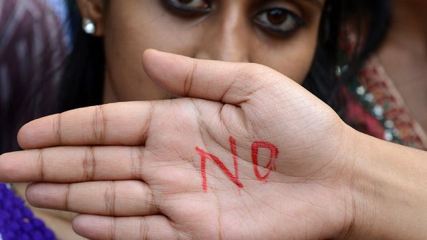 Hand of anti-rape protester