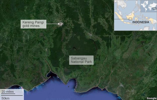 Google Earth image of Kereng Pangi gold mines