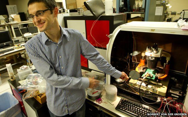 Max Shulaker with Cedric, the world's first carbon nanotube computer