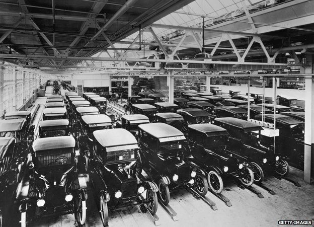 Model T Fords in the factory in 1925