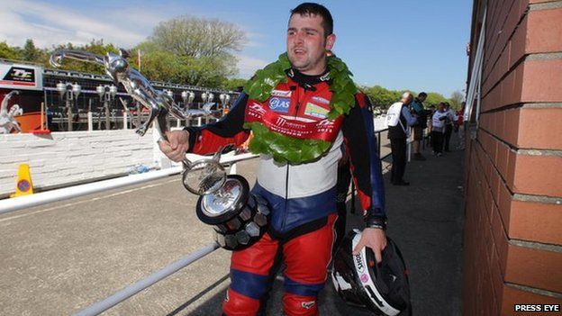 Michael Dunlop after collecting his fourth Isle of Man TT trophy of the week