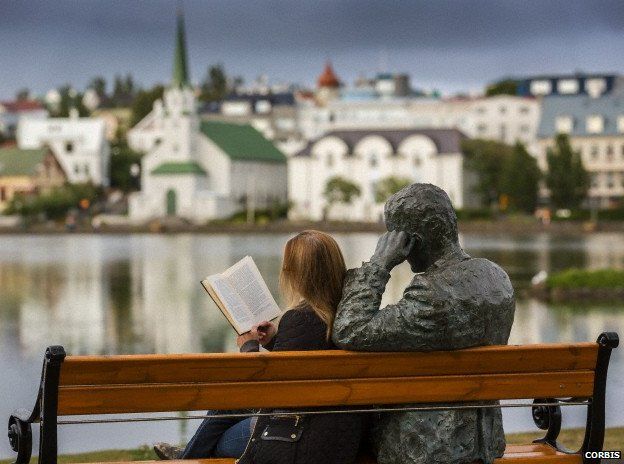 Woman reading in Reykjavik