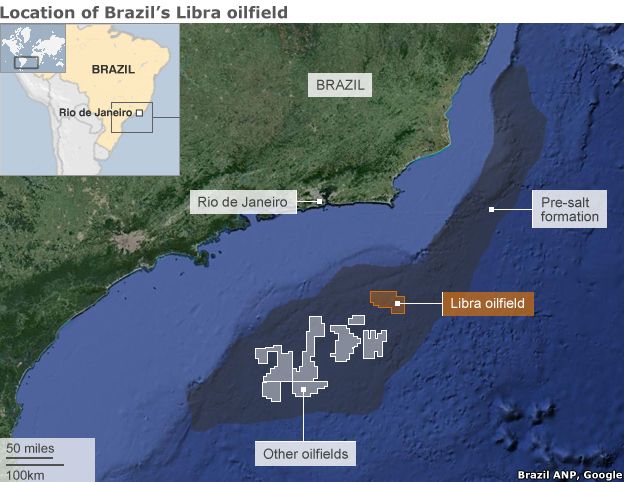 Map showing the location of the Libra oilfield off the coast of Brazil