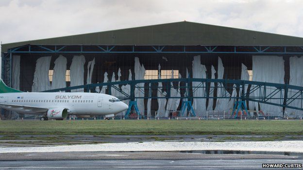 The weather has damaged construction work on the hangar at Bournemouth airport