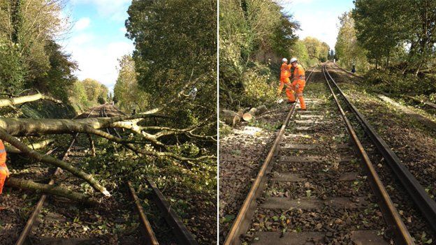Workers have cleared the track at Alton in Hampshire, as this picture tweeted by South West Trains shows
