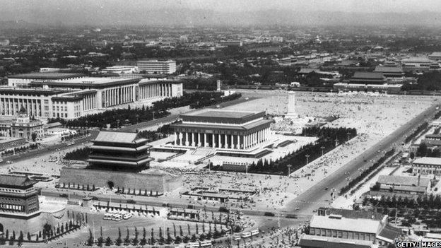 14th October 1977: Tiananmen Square in Beijing with the giant mausoleum of Chairman Mao in its centre
