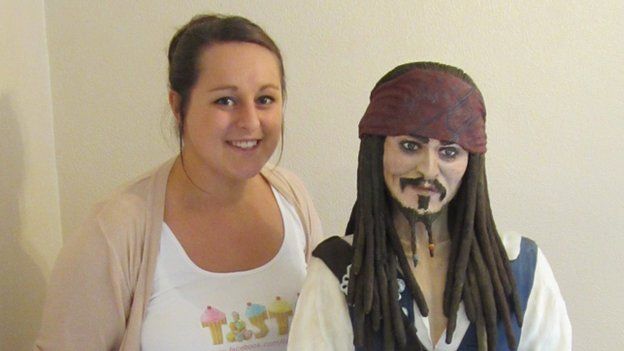 Lara Clarke with Jack Sparrow the cake