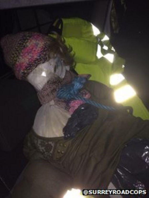 Homemade dummy on M3 bridge sparks Surrey police alert BBC News