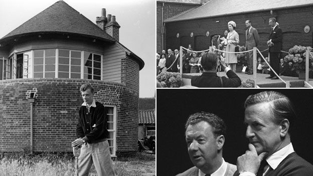 Britten in 1939 (l); Britten at opening of Snape in 1967 (top); Britten and Peter Pears (bottom)