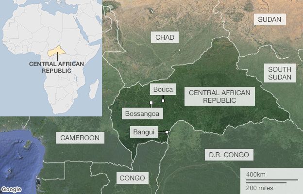 Map showing the location of the Central African Republic and the countries that border it