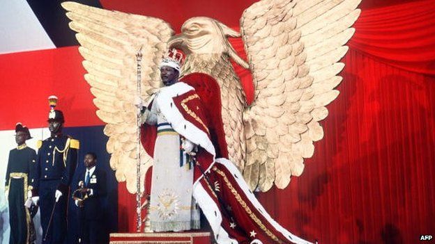 Self-proclaimed emperor of Central African Empire, Jean-Bedel Bokassa on 4 December 1977 on the throne after crowning himself in Bangui, CAR