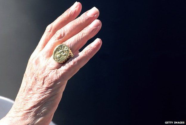 Detail of Pope Benedict's hand on 27 February 2013