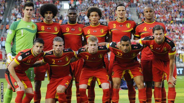 Belgium line-up before the match with Serbia