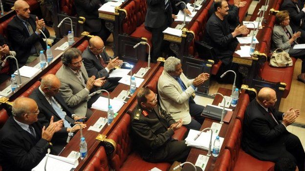 Members of the Egyptian constituent assembly inside the Shura Council (1 December 2013)