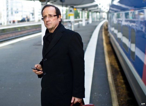 Francois Hollande in Le Mans, France, on 28 February 2011, soon after his prostate treatment