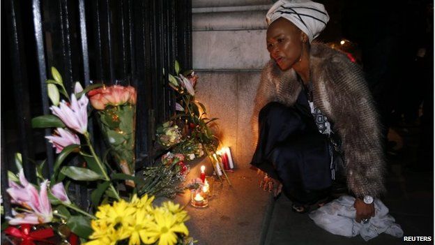 Lungi Morrison, granddaughter of Archbishop Desmond Tutu, at a memorial in London (6 Dec 2013)