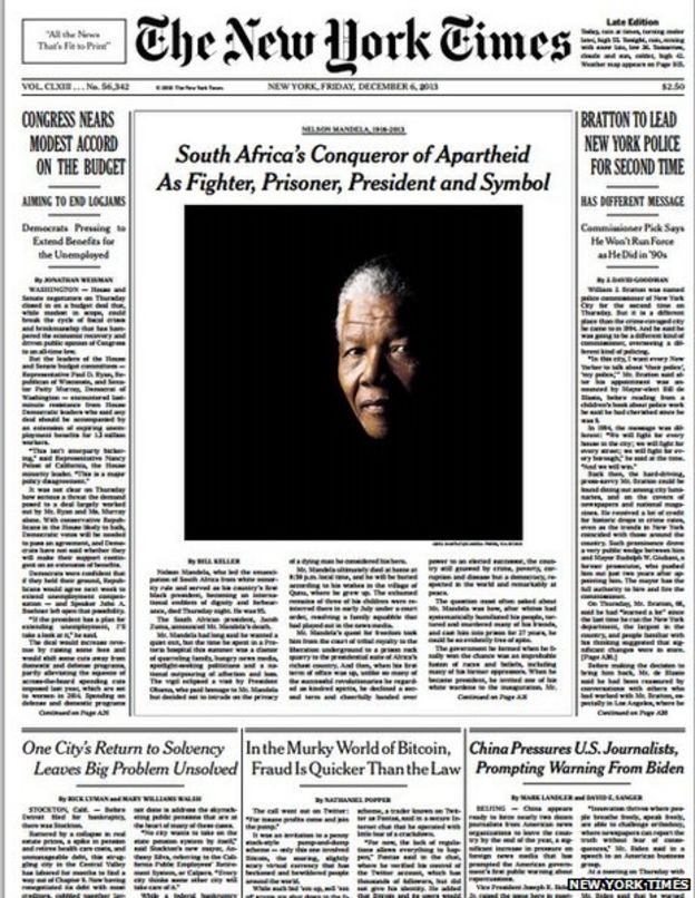 Nelson Mandela death World front pages BBC News
