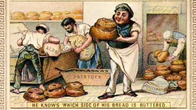 A cartoon showing how bread was made in the Victorian era
