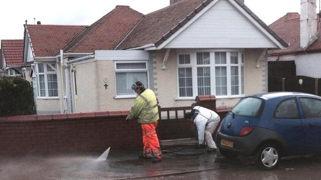 Rhyl flood clean-up scene